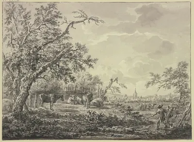 Am Waldesrand bei einem Zaun Vieh und ein Hirte by Hendrik Schepper — digital art print download