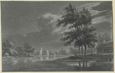 River landscape in the moonlight by Хендрик Спилман — digital art print download