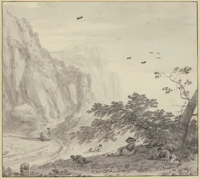 Hohe Felsen, rechts ruhende Schäfer by Хендрик ван дер Стратен — digital art print download