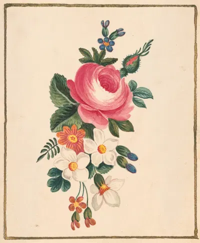 Arrangement of a peony with other flowers by William Wood Thackara, 1820-1839 — digital art print download