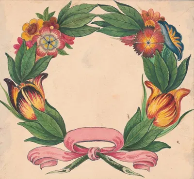 Wreath fashioned from flowers, tied with a ribbon at the base by William Wood Thackara, 1820-1839 — digital art print…