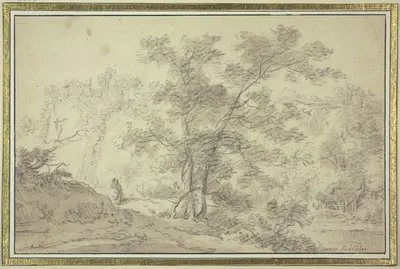 Waldpartie, links Häuser, rechts Wasser by Герман Сафтлевен III — digital art print download