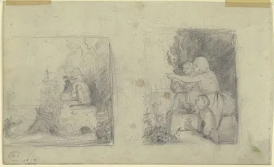 Studienblatt; Familienszenen im Freien by Hermann Gollner — digital art print download