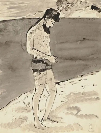 Bärtiger Mann in Badehose an der Côte d’Azur by Герман Лисманн, 1911 — digital art print download