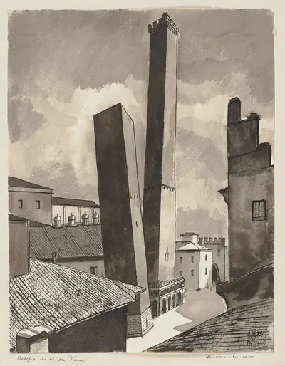 Две башни Гаризенда и Асинелли в Болонье by Герман Лисманн, 1924 — digital art print download
