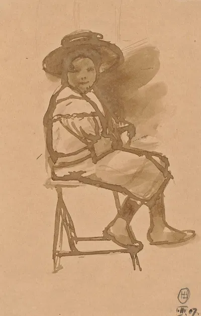 Frau mit Hut, auf einem Stuhl sitzend by Герман Лисманн, 1907 — digital art print download