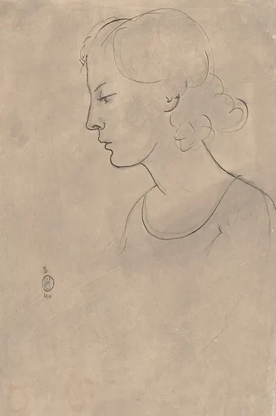 Frauenkopf im Profil nach links by Hermann Lismann, 1940 — digital art print download