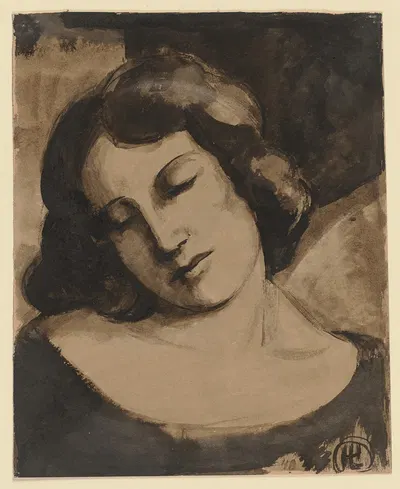 Frauenkopf mit geschlossenen Augen by Герман Лисманн, 1940 — digital art print download
