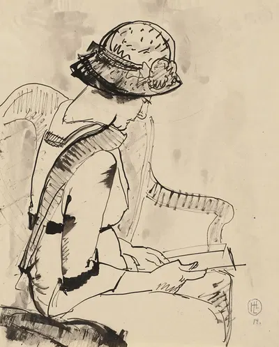 Lesende Frau im Profil nach rechts by Герман Лисманн, 1914 — digital art print download