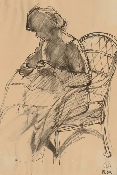 Lesende Frau in einem Korbstuhl by Герман Лисманн, 1907 — digital art print download