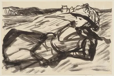 Lying woman with hat by Hermann Lismann, 1907 — digital art print download