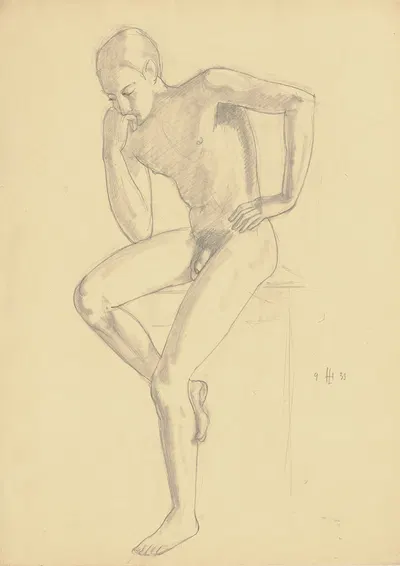 Sitting male nude by Герман Лисманн, 1933 — digital art print download