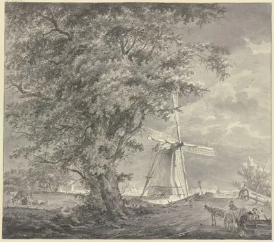 Windmühle bei einem Eichbaum by Hermanus van Brussel — digital art print download