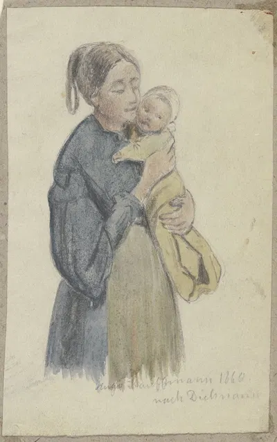 Frau mit Kind auf dem Arm by Hugo Kauffmann, 1860 — digital art print download