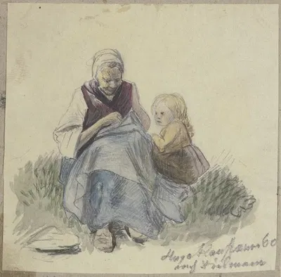 Großmutter, nähend, und Kind by Хьюго Кауфманн, 1860 — digital art print download