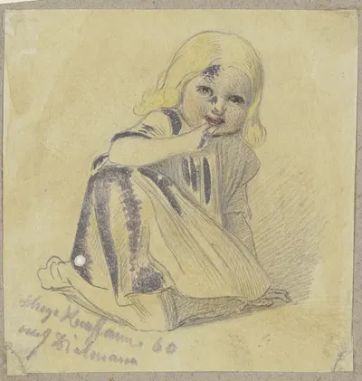 Kleines Mädchen am Boden by Hugo Kauffmann, 1860 — digital art print download