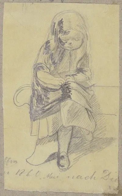 Schreibendes kleines Mädchen by Хьюго Кауфманн, 1860 — digital art print download