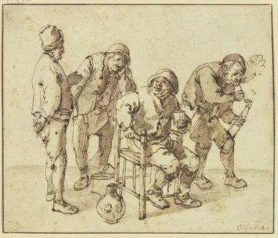 Group of four farmers by Исаак ван Остаде — digital art print download