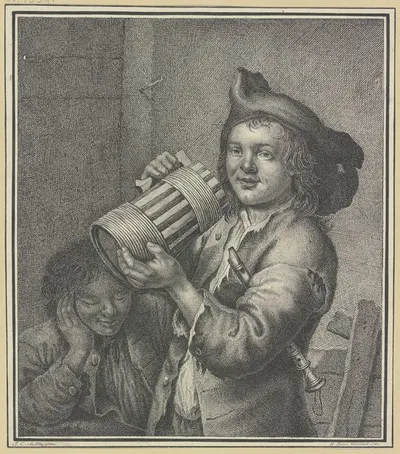 Ein trinkender und ein schlafender Savoyardenknabe by Isaak Bager, 1786 — digital art print download