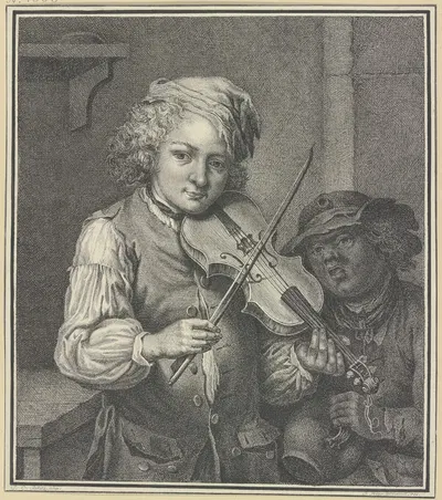 Ein violinspielender und ein singender Savoyardenknabe by Isaak Bager, 1786 — digital art print download