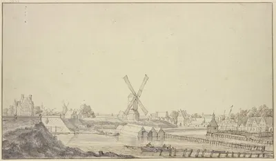 De oude Jachthaven van den Amstel te Amsteldam by Якоб Эсселанс, 1658 — digital art print download