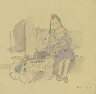 Drei Kinder mit Leiterwagen by Якоб Хапп — digital art print download