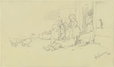 Vier Kinder vor der Haustür by Якоб Хапп, 1896 — digital art print download