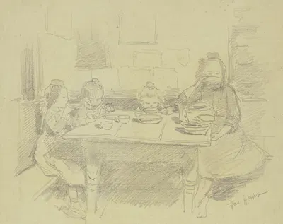 Vier Schwälmer Kinder am Tisch by Якоб Хапп — digital art print download