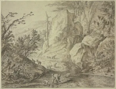 Wasserschöpfender Hirte mit seiner Ziegenherde by Якоб Хапп, 1640 — digital art print download