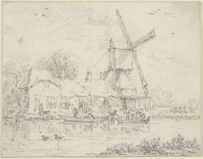House and Windmill on the Bank of a Canal by Якоб ван Руйсдал — digital art print download