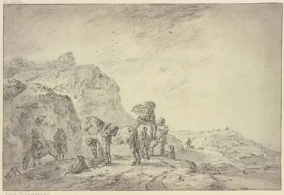 Jagdgesellschaft mit Falkner in einer Landschaft by Jacob van Strij — digital art print download