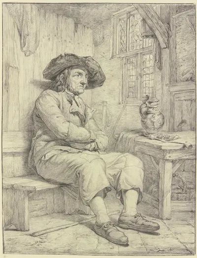 Mann an einem Tisch mit Krug und Pfeife sitzend by Jacob van Strij — digital art print download