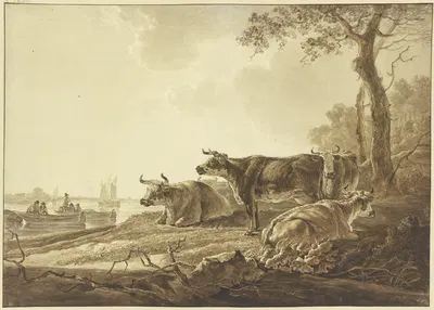 Rinderherde an einem Flußufer by Jacob van Strij — digital art print download