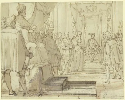 Treueschwur der spanischen Fürsten zum jungen König Philipp II. in Anwesenheit Kaiser Karls V. by Jacopo da Empoli —…