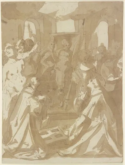 Versammlung der Heiligen Laurentius, Stephanus, Dionysos, Petrus Martyr und Georg by Jacques Bellange — digital art print…