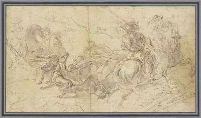 Stag hunt on horseback by Jacques Courtois — digital art print download