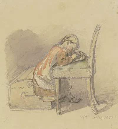 Writing girl by Якоб Фюрхтегот Дильман, 1843 — digital art print download