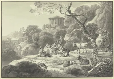 Bewaldete Hügellandschaft mit antikem Rundtempel by Иоганн Кристиан Кленгель, 1776 — digital art print download