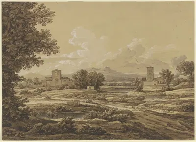 Пейзаж с Торре дель Квинто перед Римом by Иоганн Кристиан Рейнхарт, 1816 — digital art print download