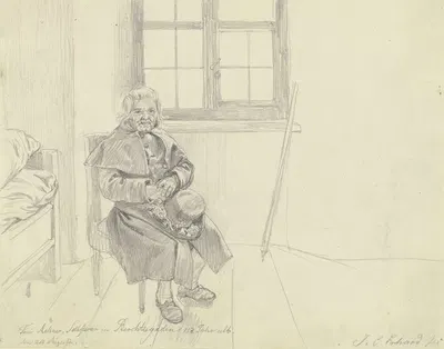 Der Berchtesgadener Hausierer Toni Adner im Alter von 113 Jahren in seinem Zimmer by Иоганн Кристоф Эрхард, 1818 — digital…