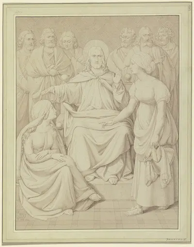 Jesus, Martha and Mary by Иоганн Давид Пассаваант, 1823 — digital art print download