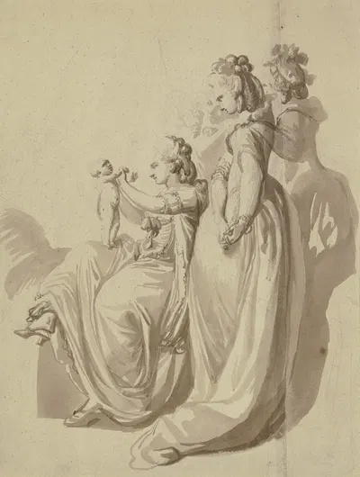 Family group, the mother sits next to three standing figures, holding a naked child on her knee by Johann Eleazar Schenau —…