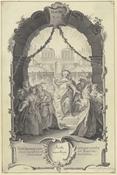 Der Bräutigam und die fünf klugen Jungfrauen by Johann Esaias Nilson, 1757 — digital art print download