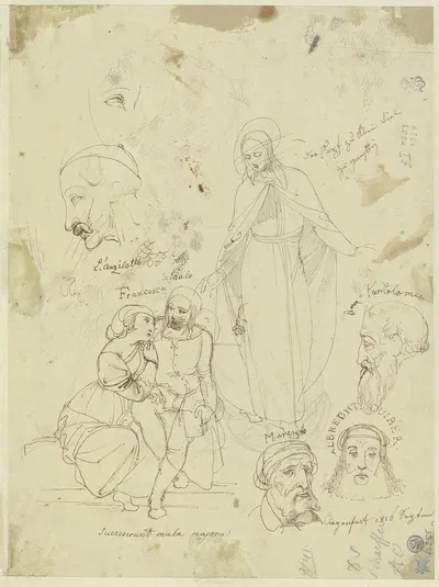 Studienblatt; Figuren und Köpfe by Иоганн Евангелист Шеффер фон Леонардсхоф, 1816 — digital art print download