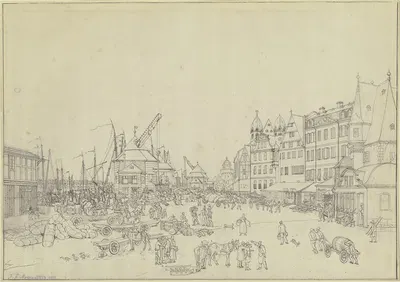 Das Mainufer zwischen Römerberg und Leonhardskirche by Иоганн Фридрих Морганштерн, 1813 — digital art print download