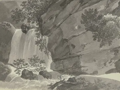 Felsschlucht mit Wasserfall by Johann Friedrich Morgenstern — digital art print download