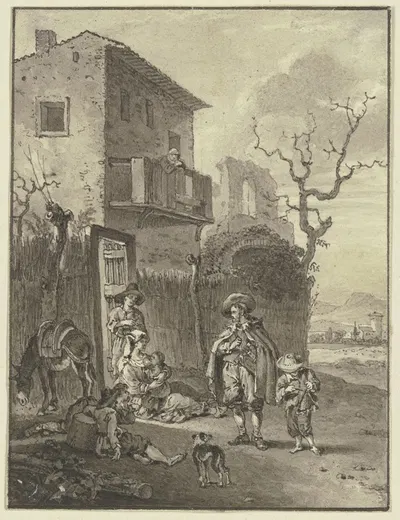 Ruhende Bauern bei einer Osteria by Иоганн Фридрих Морганштерн — digital art print download