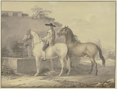 Spanish horses by Иоганн Георг Пфорр, 1792 — digital art print download