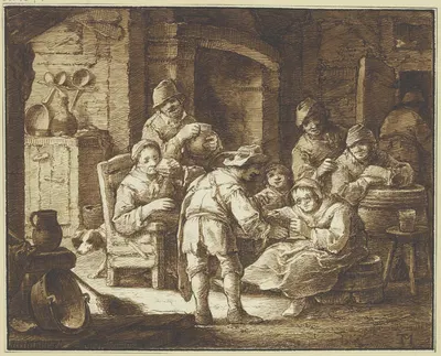 Abendliche Szene mit Bauchladenhändler by Иоганн Георг Траутман — digital art print download
