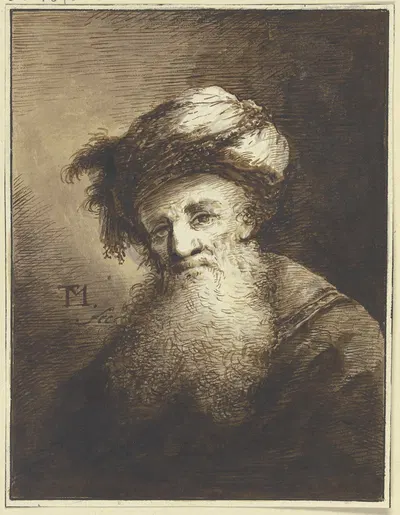 Bärtiger Mann mit einem Turban by Иоганн Георг Траутман — digital art print download